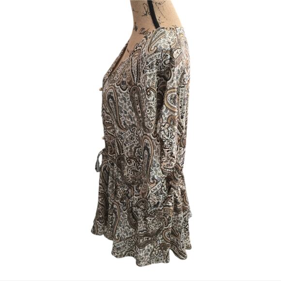 Michael Kors Neutral Tones Paisley Peplum Button Down Shirt Plus Size 2X - Picture 4 of 7